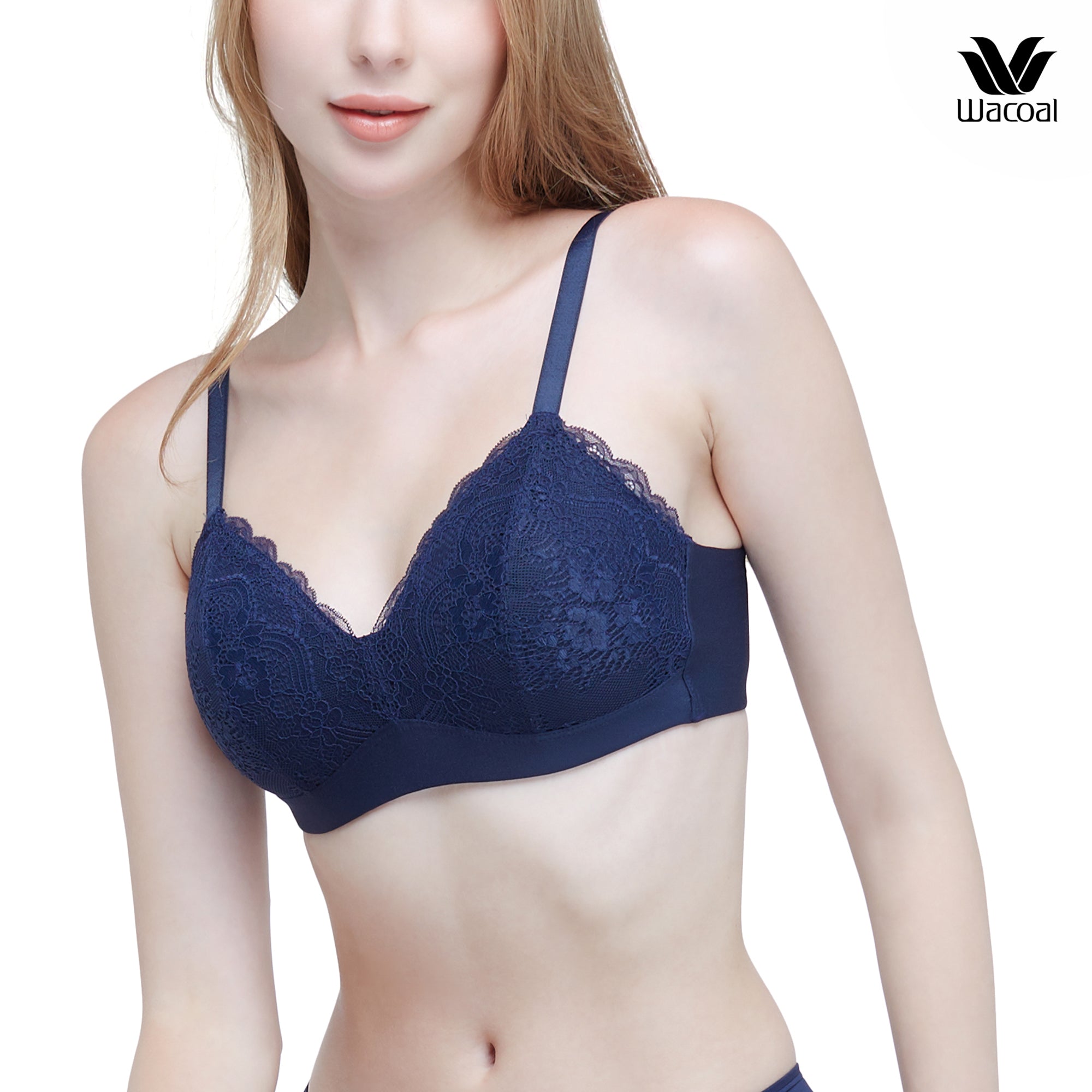 Wacoal ชุดชั้นในวาโก้ สวย สบาย ทรงดี ไม่มีโครง รุ่น WB5X35 สีน้ำเงิน (BU)