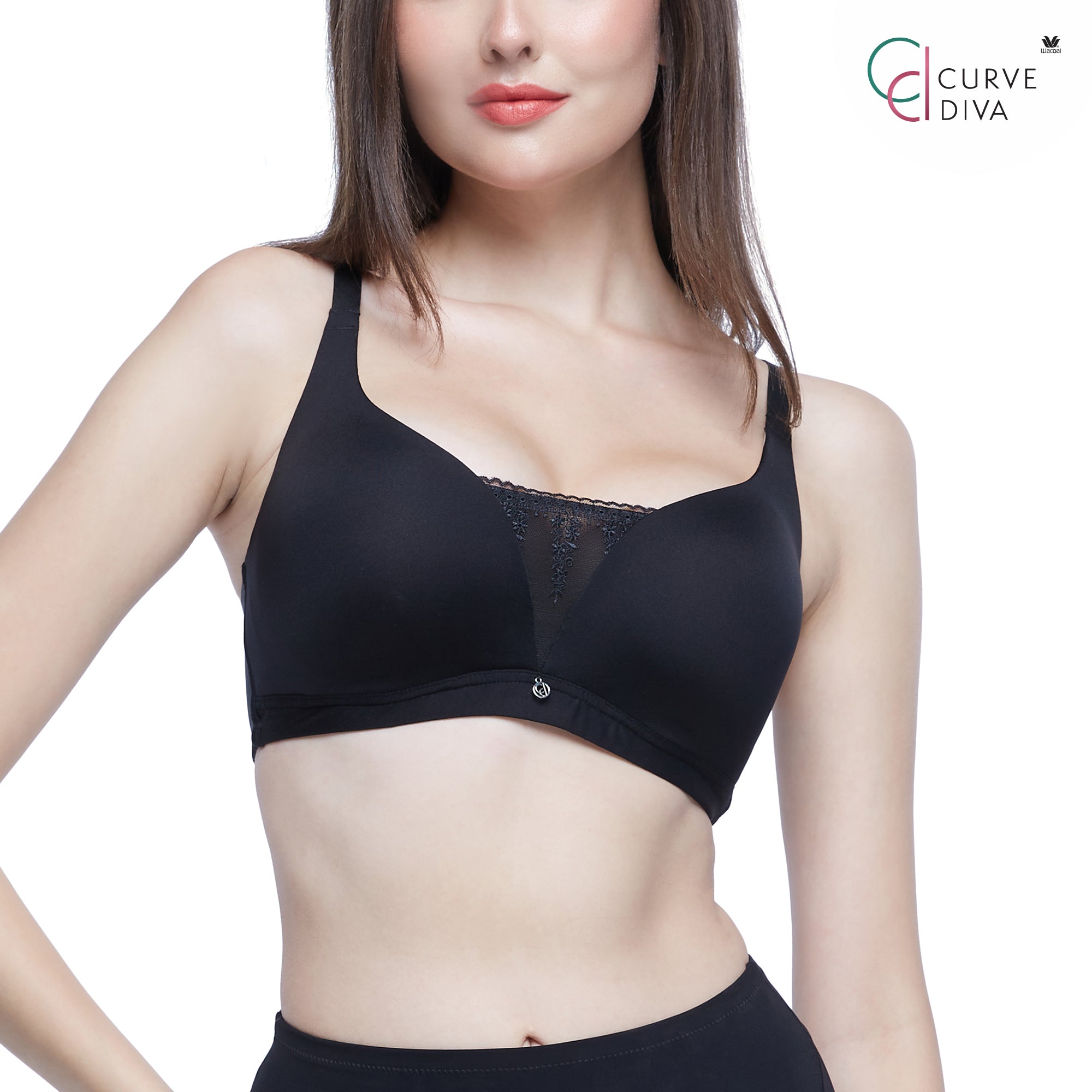 Wacoal Curve Diva บราเก็บกระชับสาวคัพใหญ่ รุ่น WB7540 ( เข้าคู่กางเกงรุ่น WY1181 ) สีดำ (BL)