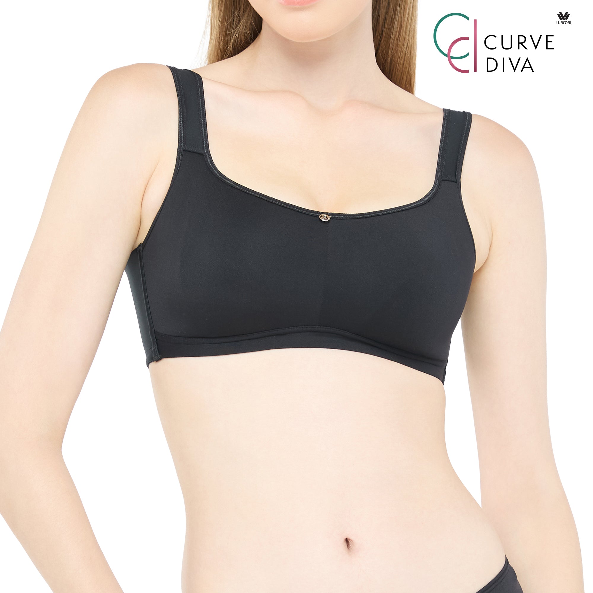 Wacoal Curve Diva บราไร้โครงเก็บกระชับ สาวคัพใหญ่ รุ่น WB7546 สีดำ (BL)