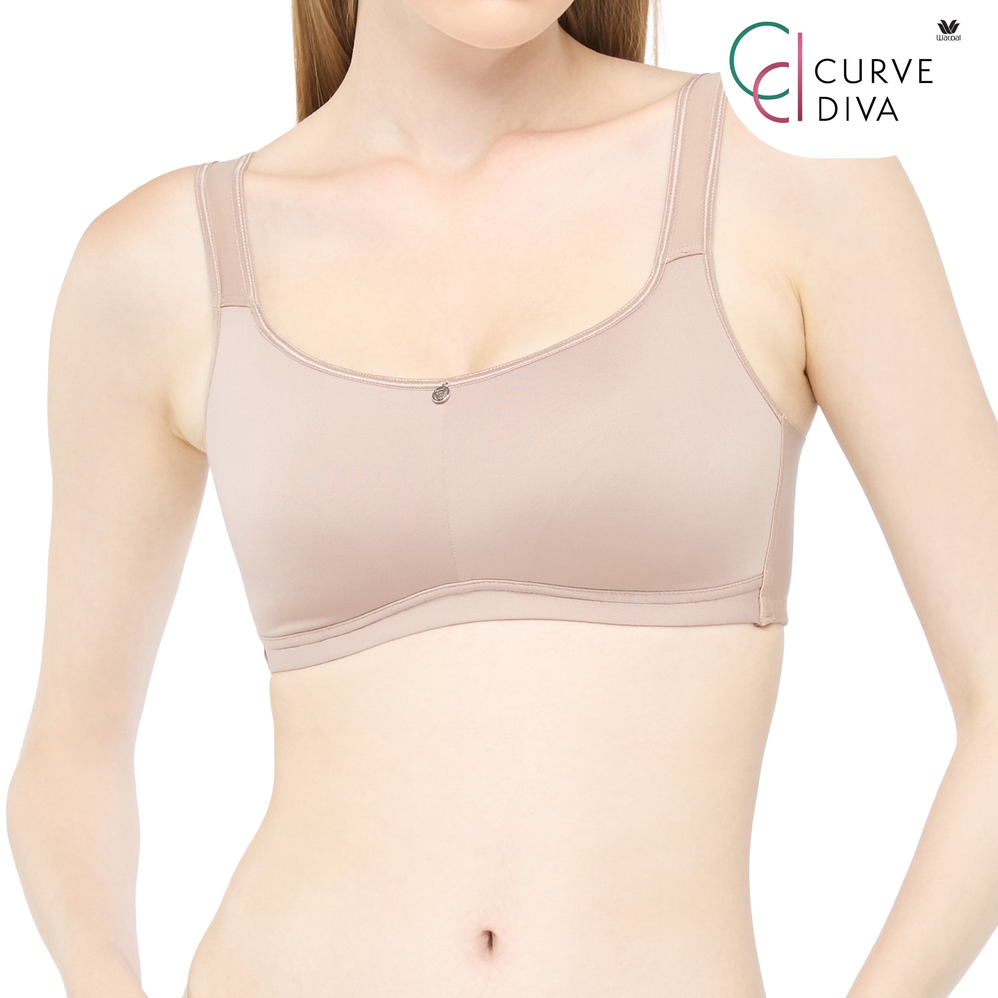 Wacoal Curve Diva บราไร้โครงเก็บกระชับ สาวคัพใหญ่ รุ่น WB7546  สีโอวัลติน (OT)