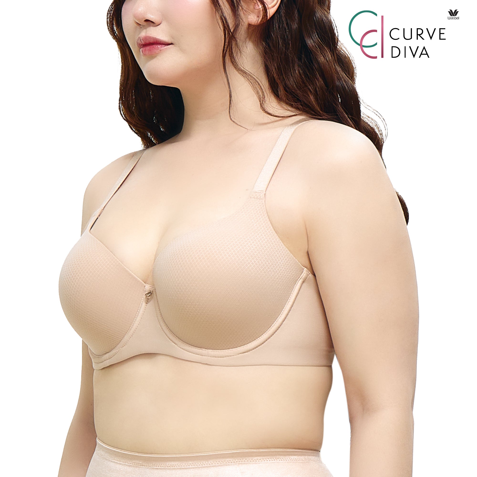 Wacoal Curve Diva บรามีโครงเก็บกระชับ สาวคัพใหญ่ รุ่น WB7992/WQ1867 สีเบจ (BE)