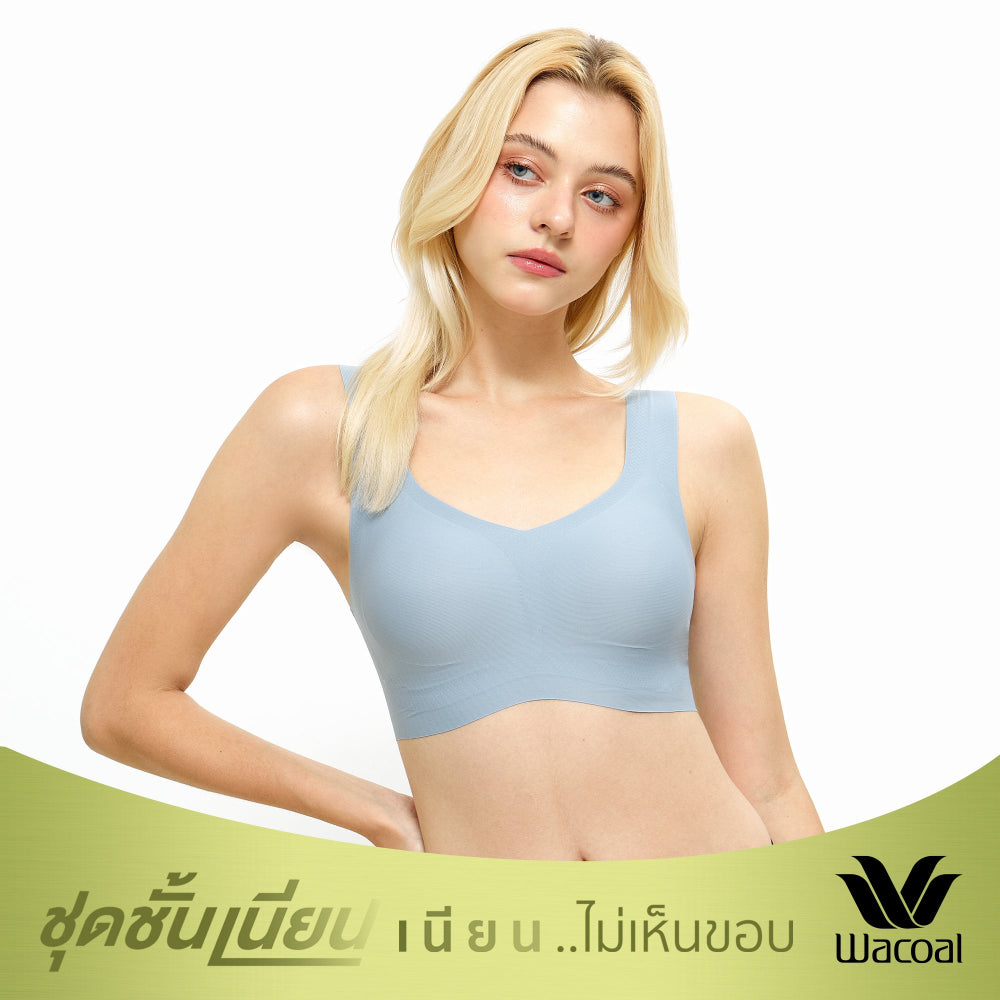 Wacoal ชุดชั้นเนียน บราไร้โครง บราสวมหัวคอวี รุ่น WH9E12 สีฟ้า (MS)