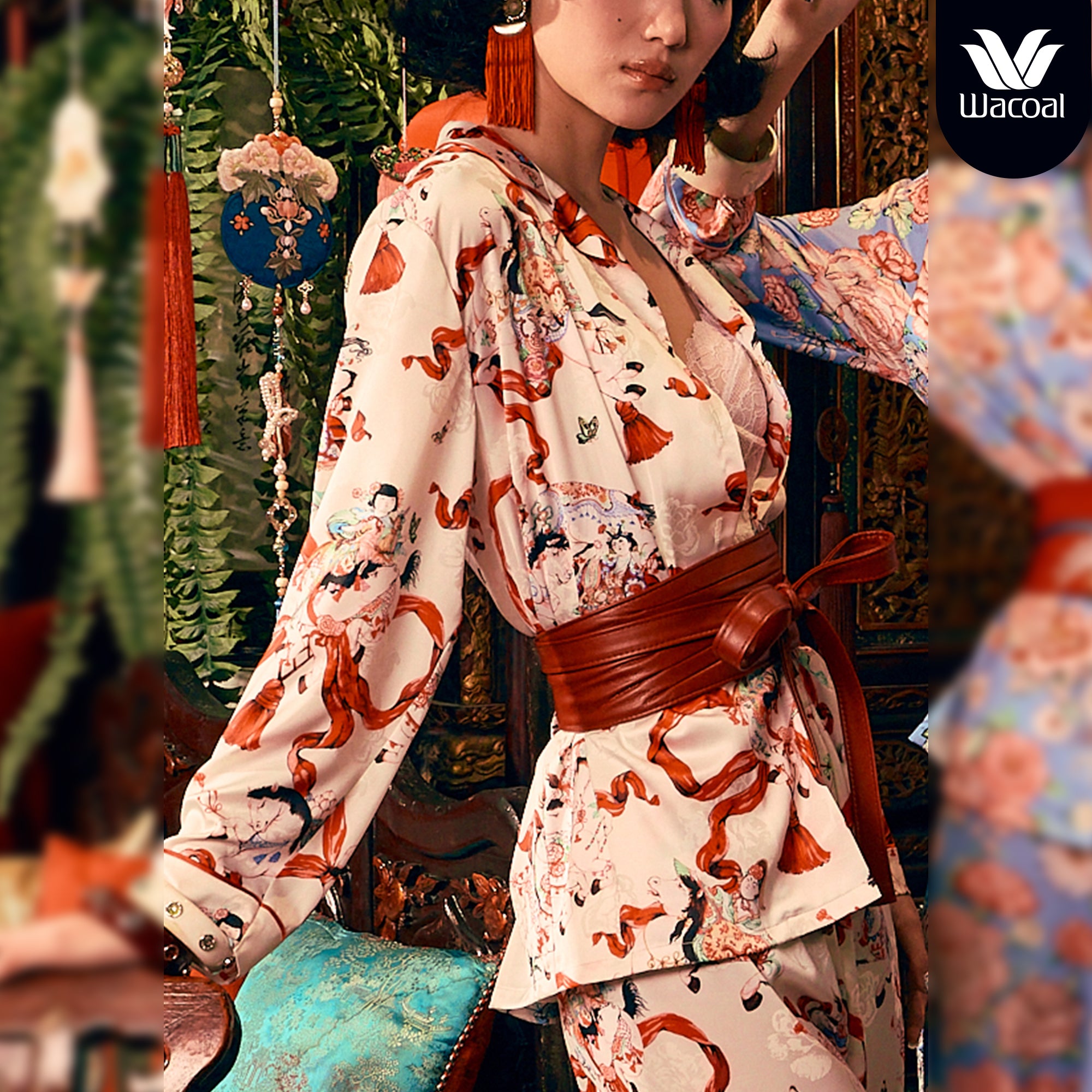 Wacoal X Phannapast ชุดนอนรูปแบบเสื้อแขนยาว คอฮาวาย รุ่น WN7D57 สีครีม (CR)