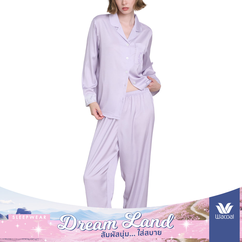 Wacoal DREAM LAND Collection ชุดนอนผ้าซาติน  พิมพ์ลาย Magicorn รุ่น WN7E80 สีม่วง (PU)