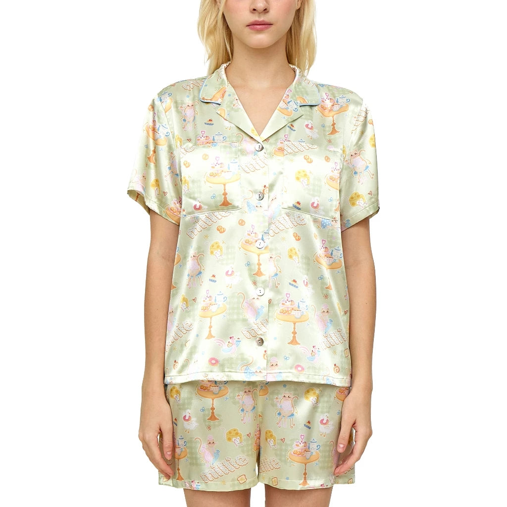 Wacoal CAFE’ CATION ชุดนอนกันโป๊ แขนสั้น ขาสั้น ผ้า Satin รุ่น WN7V24 สีเขียว (GR)