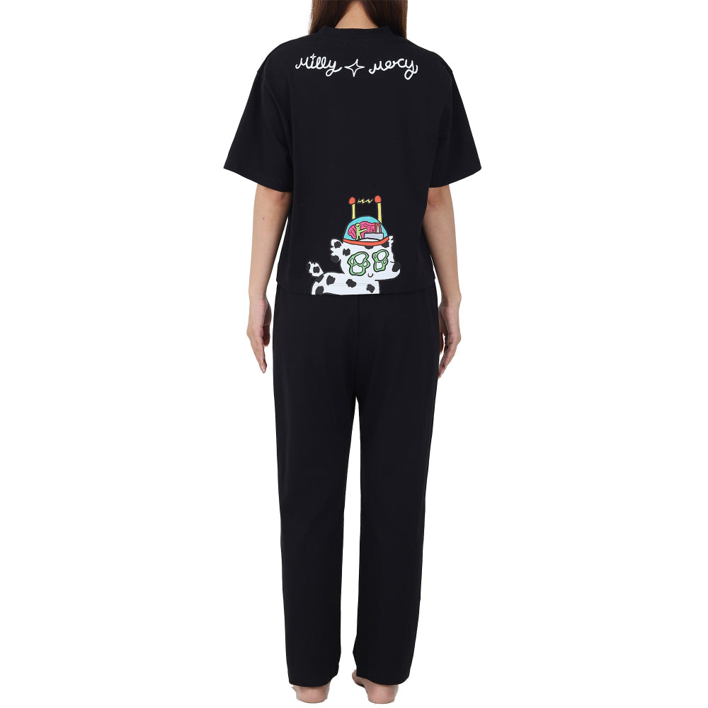 Wacoal X Milly & Mercy เสื้อ Sweater คอกลมแขนสั้น พร้อมกางเกงขายาวเข้าชุด รุ่น WN9D06 สีดำ (BL)