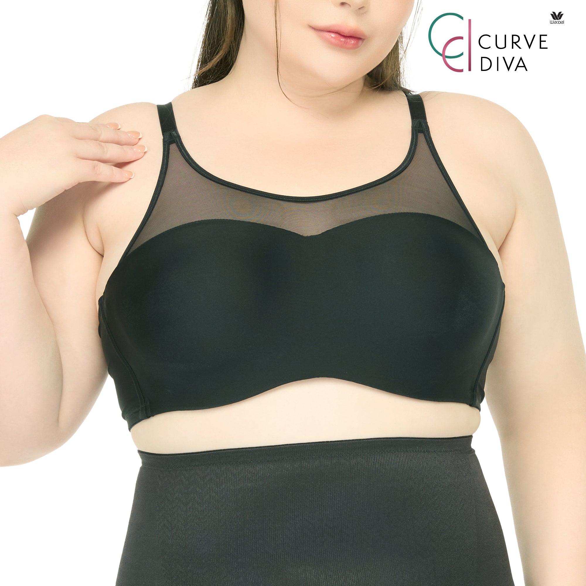 Wacoal Curve Diva บรามีโครงเก็บกระชับ สาวพลัสไซซ์ รุ่น WQ1863 สีดำ (BL)