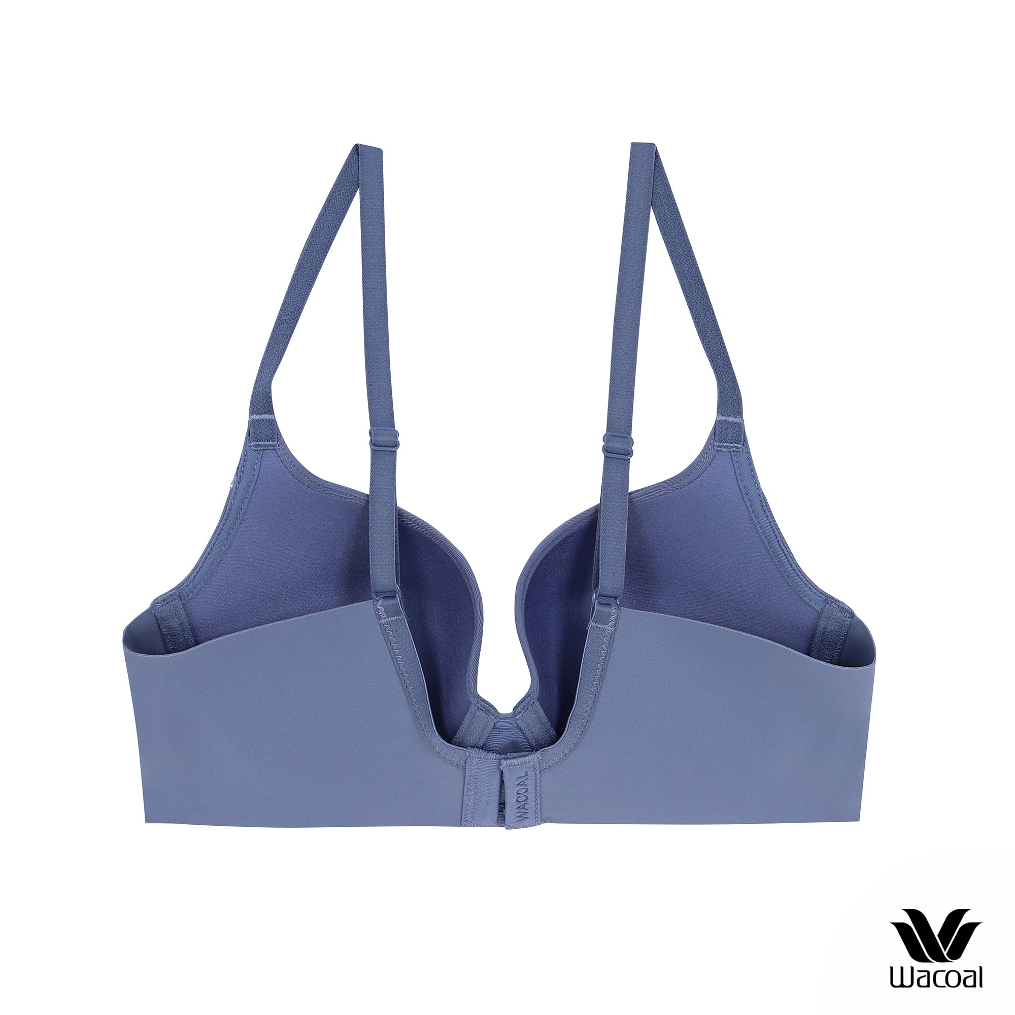 Wacoal Seamless Bra วาโก้บรามีโครง แต่งลายลูกไม้ เสริมฟองน้ำบาง 8 มม. WB5P33 สีน้ำเงิน (BU)